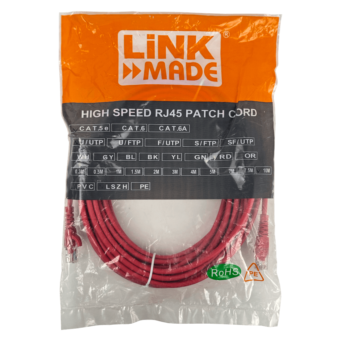 Cable Patch LINKMADE Cat5E Rojo LSZH, 10m, Inyectado, Multifilar 3