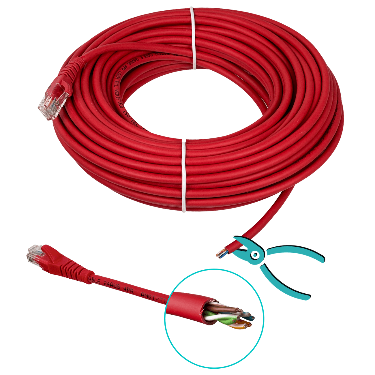 Cable Patch LINKMADE Cat5e 20mt Rojo LSZH Inyectado Multifilar 3