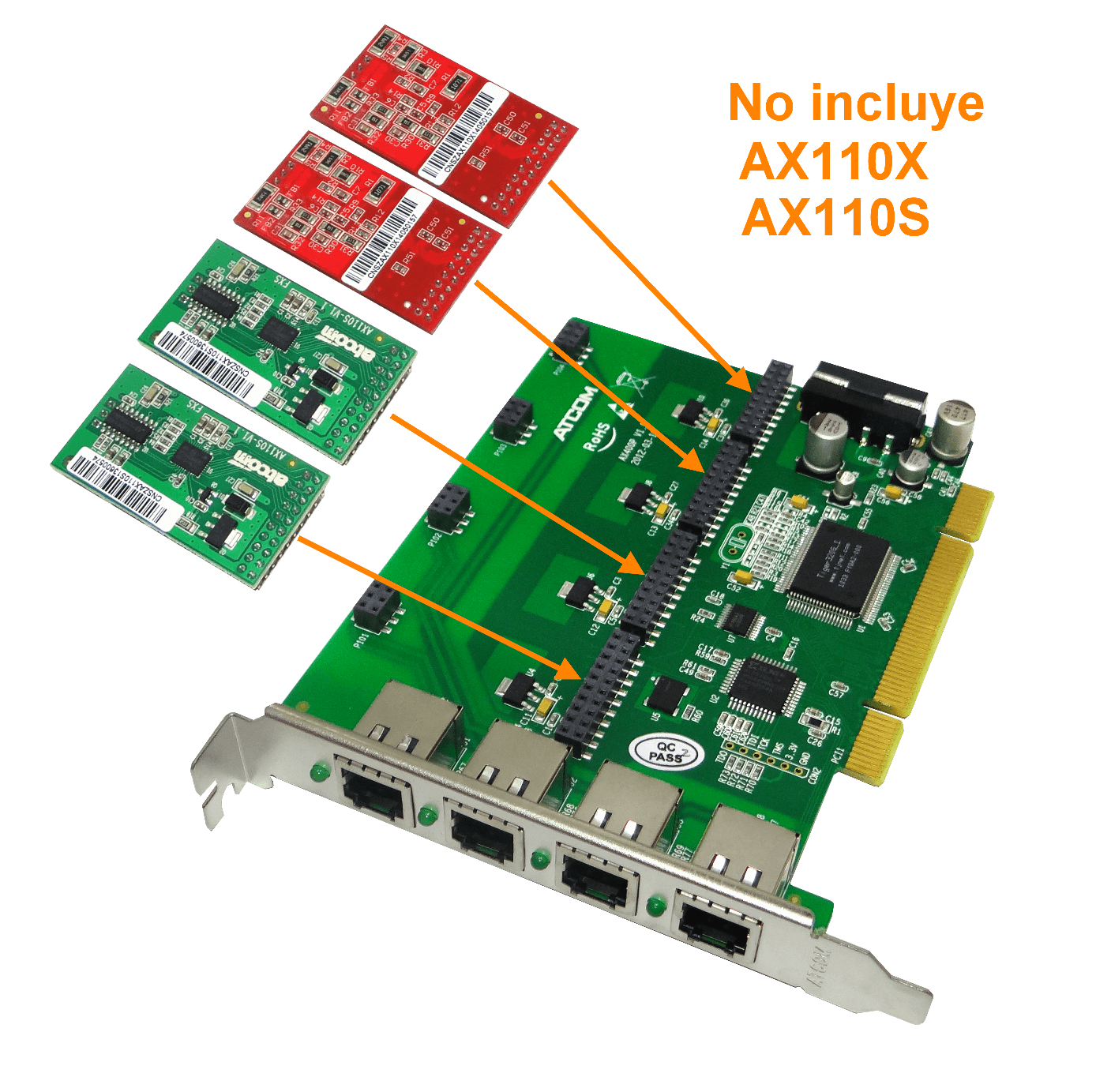 ATCOM PCI 4X 4-RJ11 REQ-AX110 3.3/5V 32BIT TARJETA ASTERISK 2