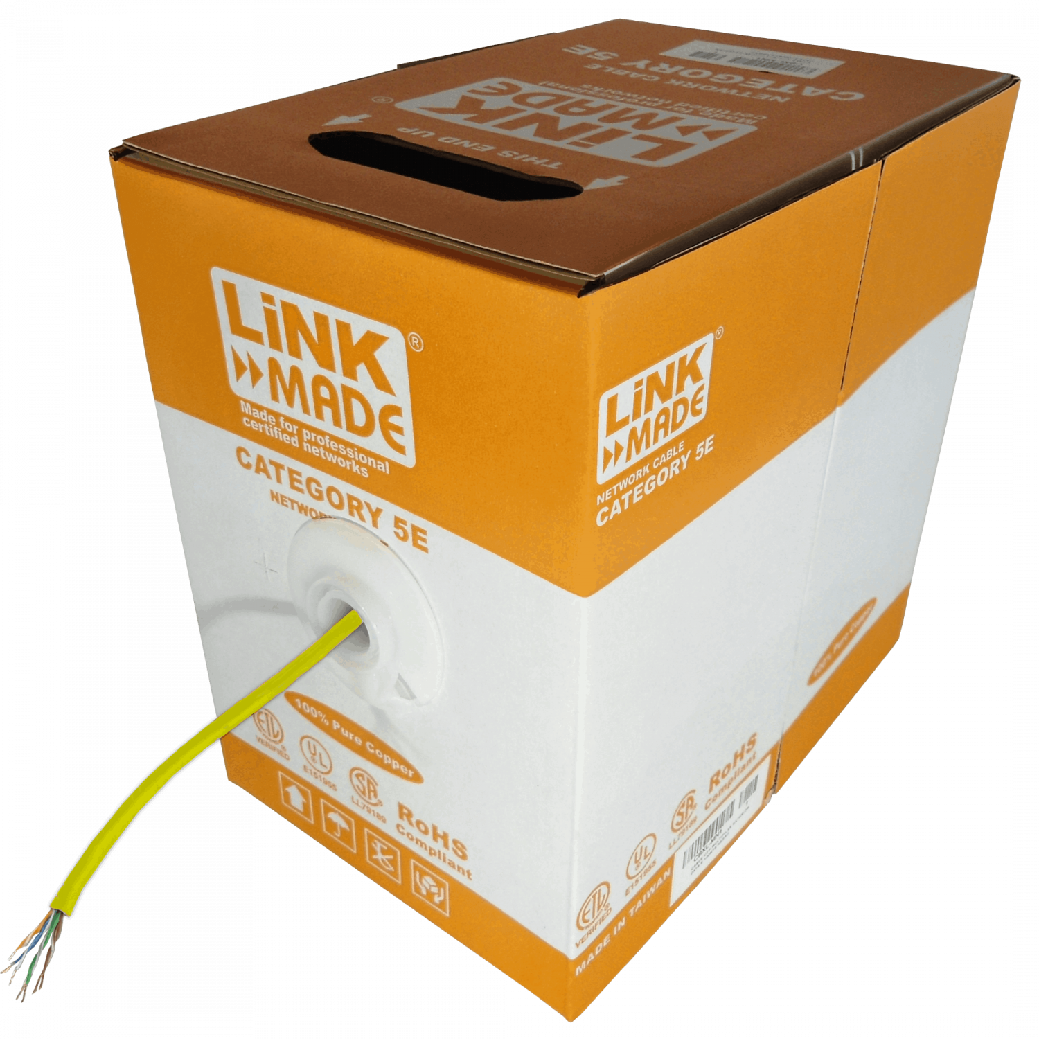 Caja Cable LINKMADE Cat5e UTP Amarillo 305mt Cobre Multifilar para Patch 3