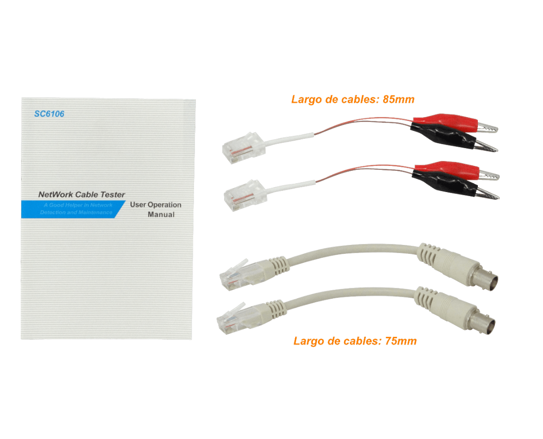 Tester 2-RJ45 BNC Pinzas c/Display c/Audio req-4-AAA 2
