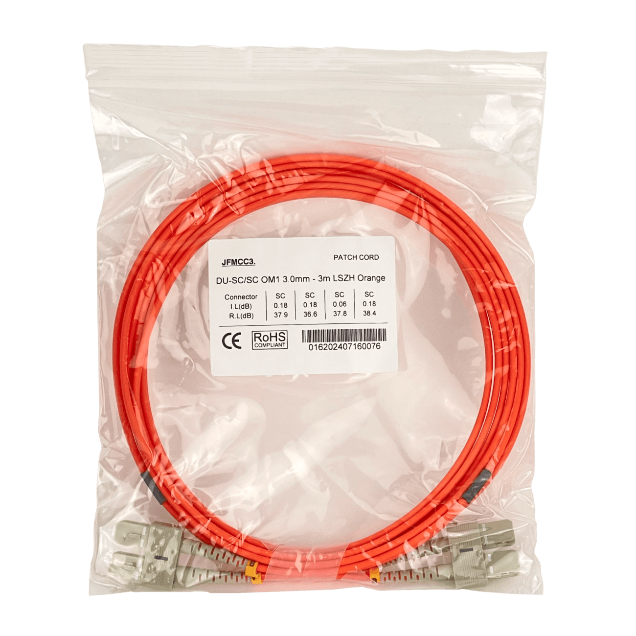 3mt SC-SC OM1 Multimodo MM Duplex Jumper Fibra 62.5/125um LSZH 2