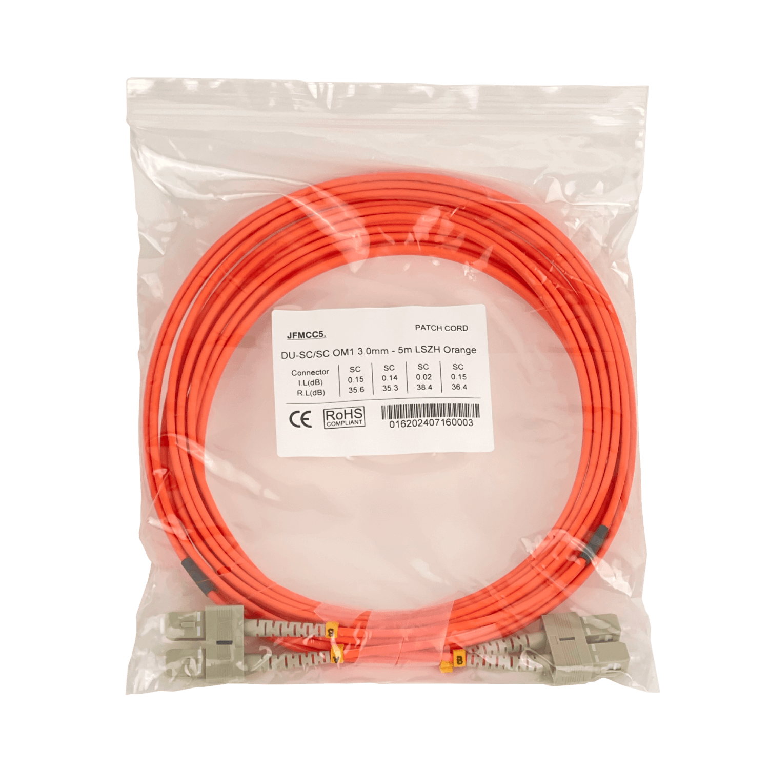 5mt SC-SC OM1 MultiModo MM Duplex Jumper Fibra 62.5/125um 3mm LSZH 1