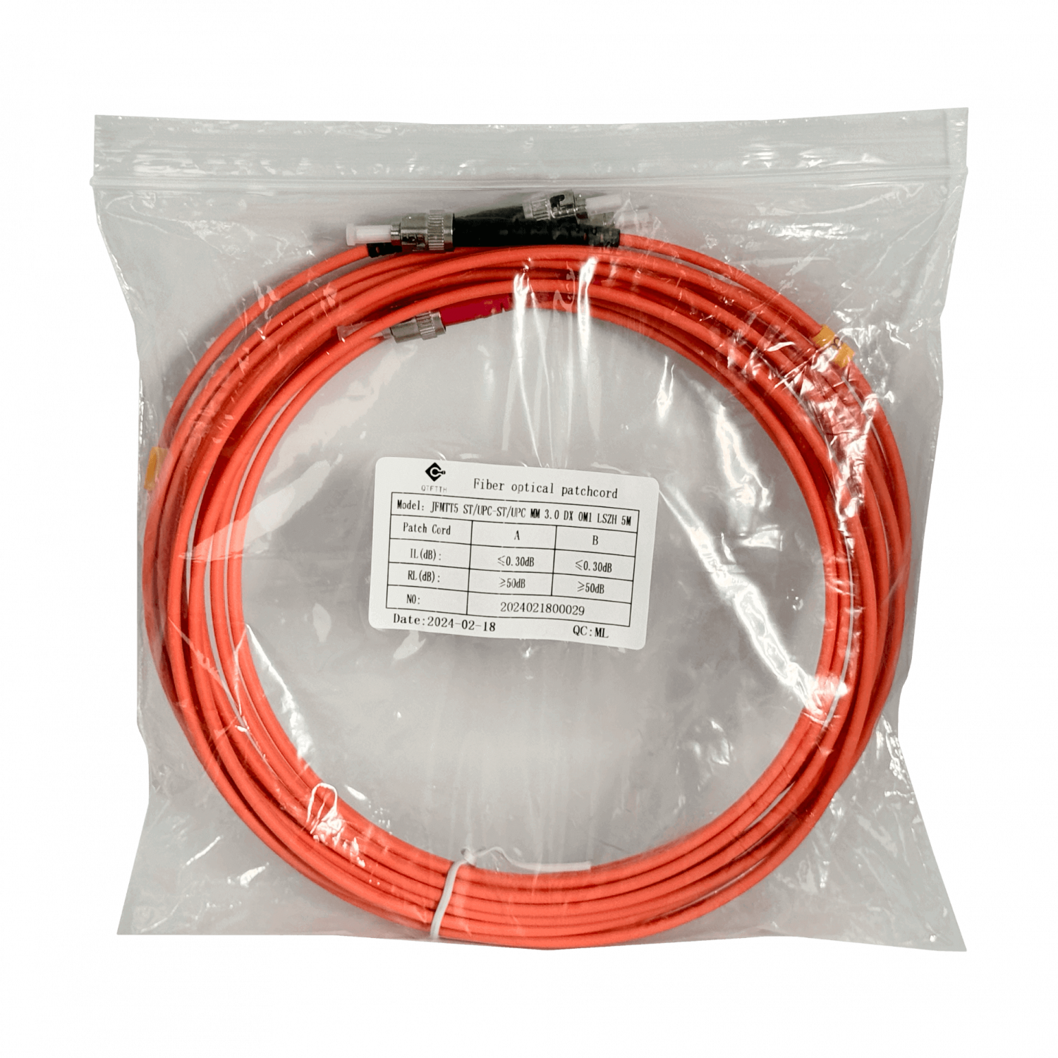 5mt ST-ST OM1 Multimodo MM Duplex Jumper Fibra 62.5/125um LSZH 3