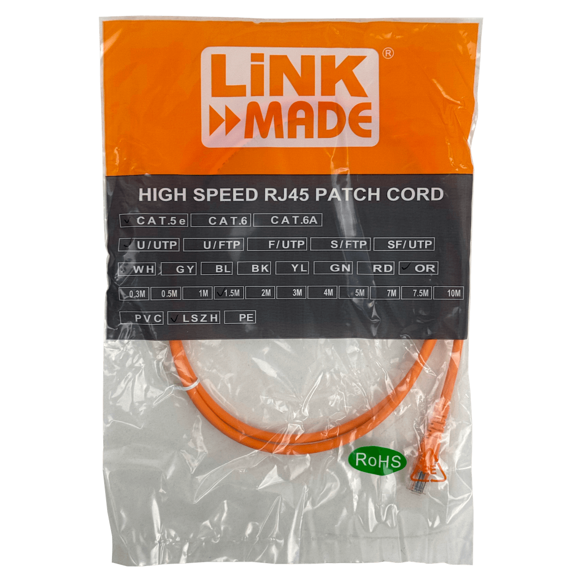 Cable Patch LINKMADE Cat5E Naranja LSZH, 1.5m, Inyectado, Multifilar 3