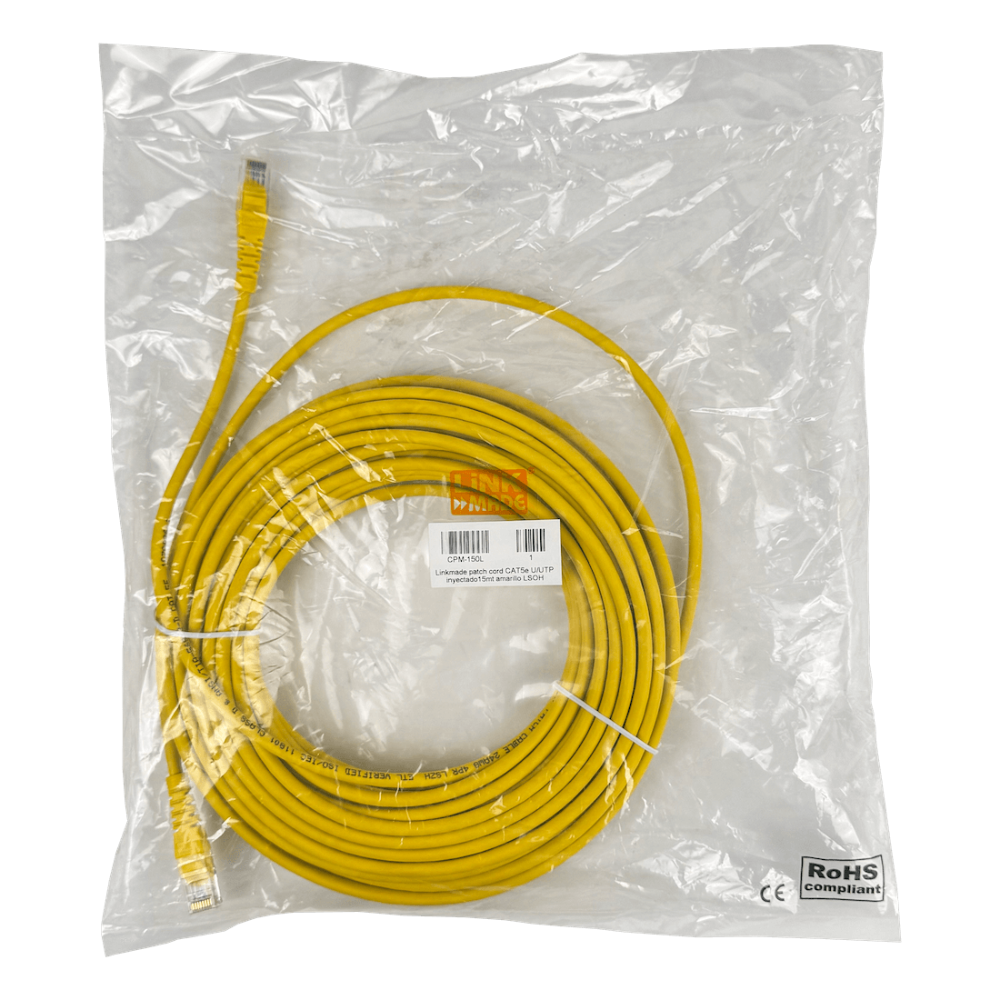 Cable Patch LINKMADE Cat5E Amarillo LSZH, 15m, Inyectado, Multifilar   1