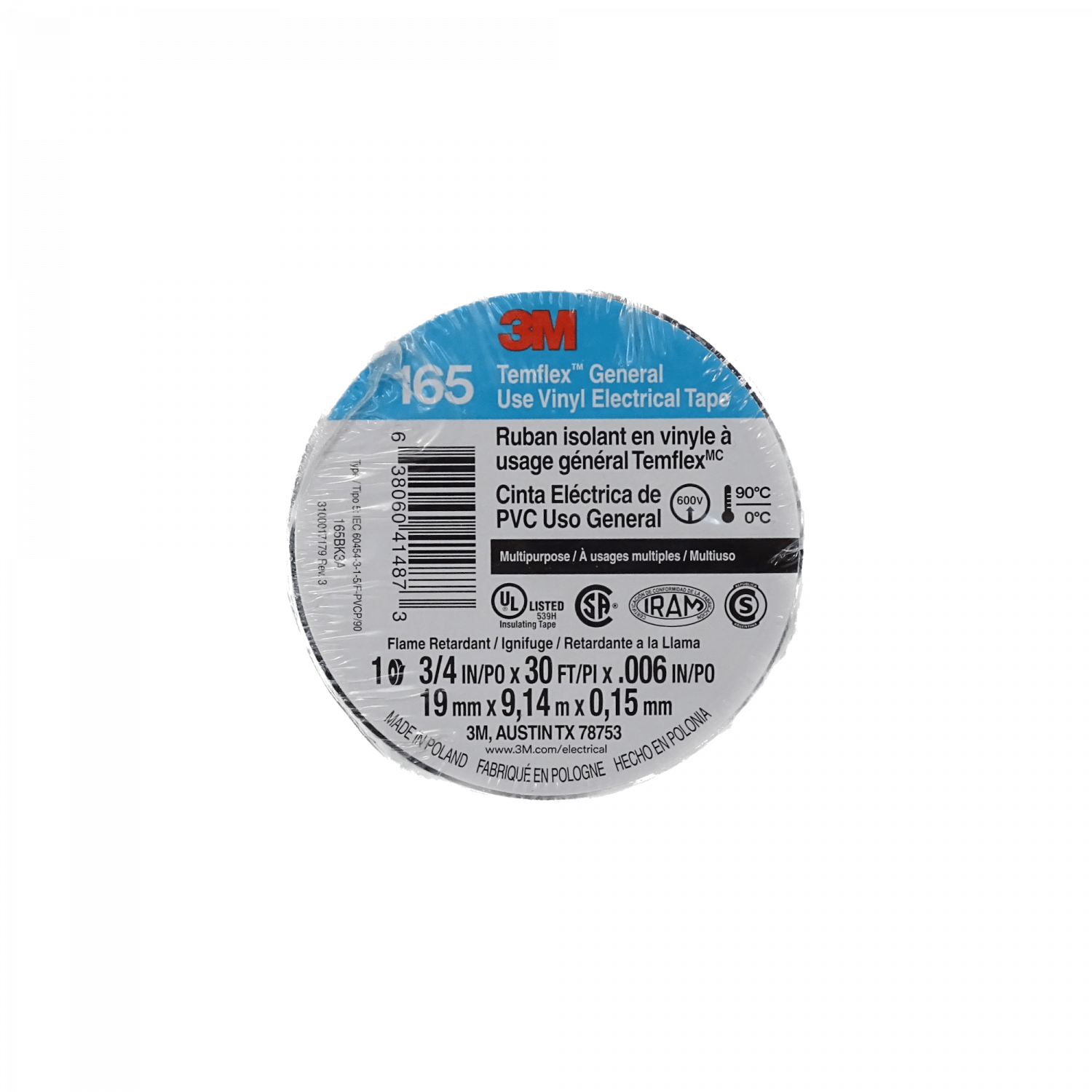 3M 9mt 165 Roja Huincha Cinta Aisladora PVC 19mm 0,15mm 600V 90ºC 2