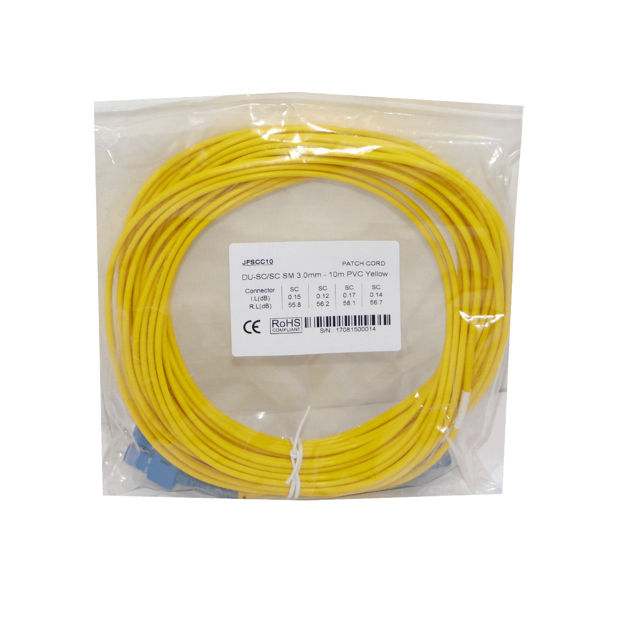 10mt SC-SC/UPC MonoModo SM Duplex Jumper Cable Fibra 9/125um 3mm 1