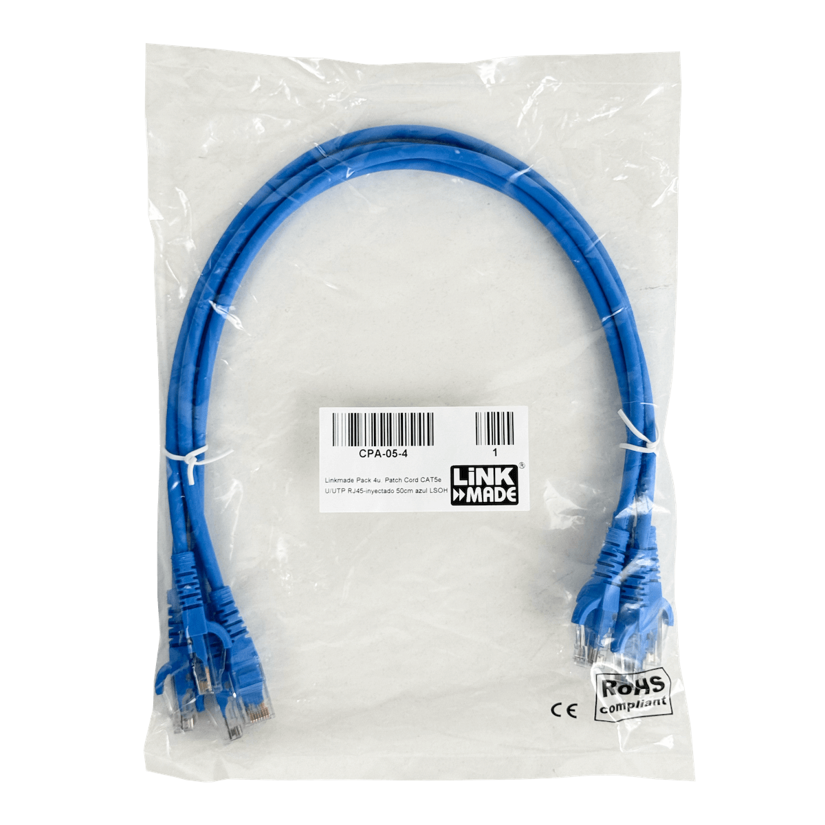 Pack x4 Cable Patch LINKMADE Cat5e 0.5mt Azul LSZH Inyectado Multifilar 4