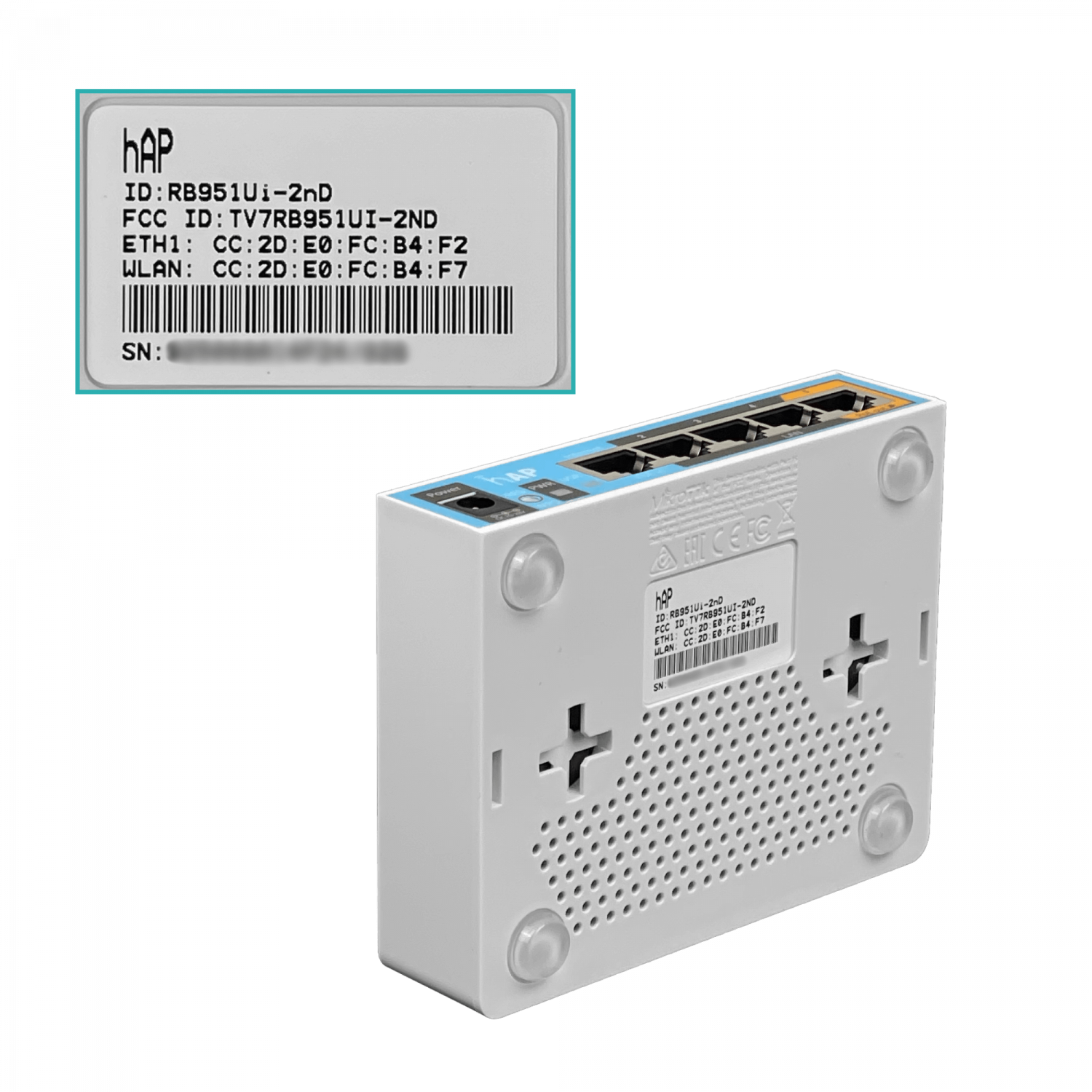 Router Inalámbrico MikroTik hAP RB951Ui-2nD - 2.4 GHz, 5 Puertos Ethernet, PoE Out 3