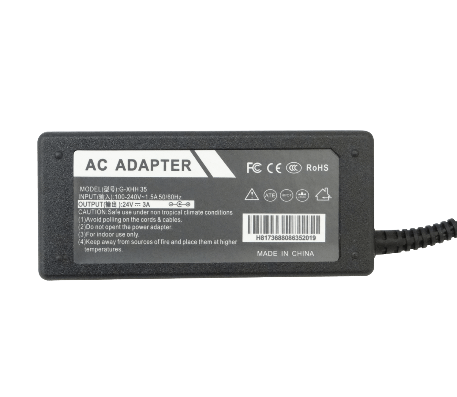 Fuente de Poder Switching 24VDC 3A 72W, Plug 5.5x2.5mm, Plástica Interior 1