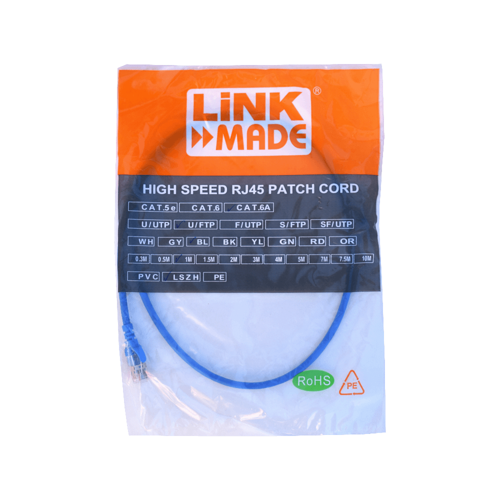 Cable Patch LINKMADE Cat6a Azul LSZH U/FTP 1m Inyectado Multifilar de Alta Velocidad 4