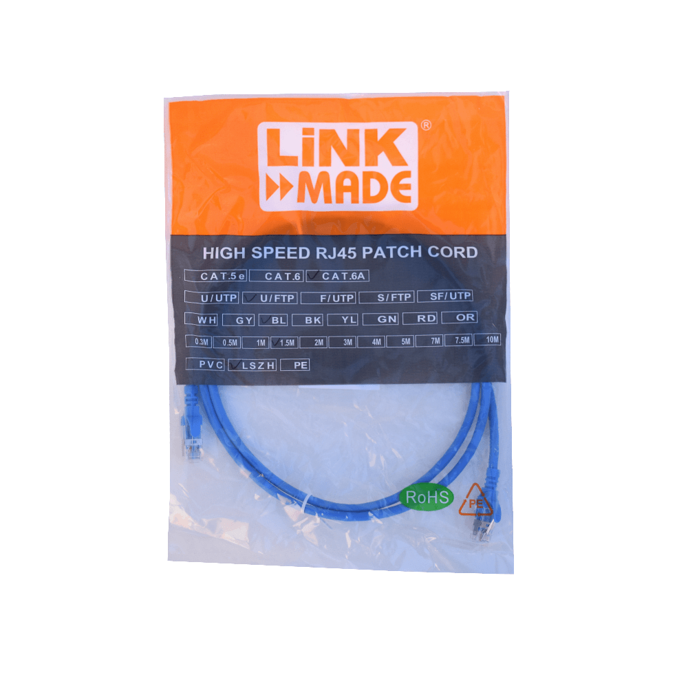 Cable Patch LINKMADE Cat6A U/FTP Azul LSZH, 1.5m, Inyectado, Multifilar 3