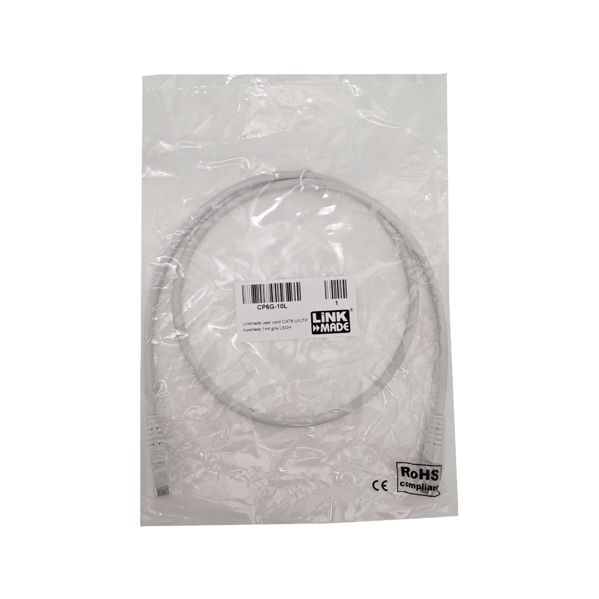 Cable Patch LINKMADE Cat6 Gris LSZH 1m Inyectado Multifilar con Alta Velocidad y Rendimiento 2