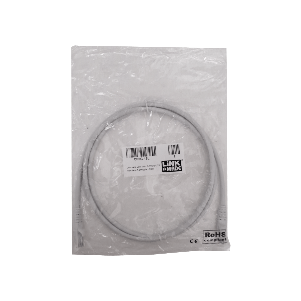Cable Patch LINKMADE Cat6 Gris LSZH 1.5m Inyectado Multifilar para Conexiones Seguras y Rápidas 2