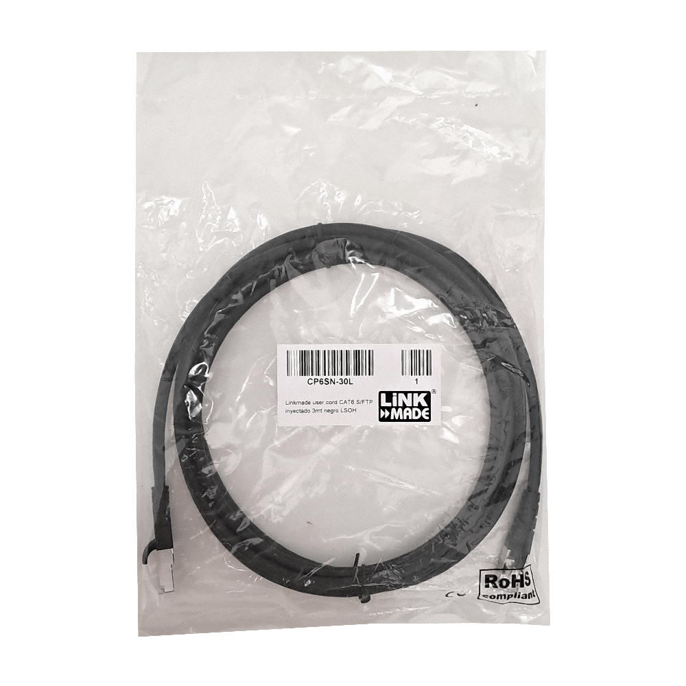 Cable Patch LINKMADE Cat6 Negro S/FTP LSZH 3 metros Inyectado Multifilar para Uso Extendido 1