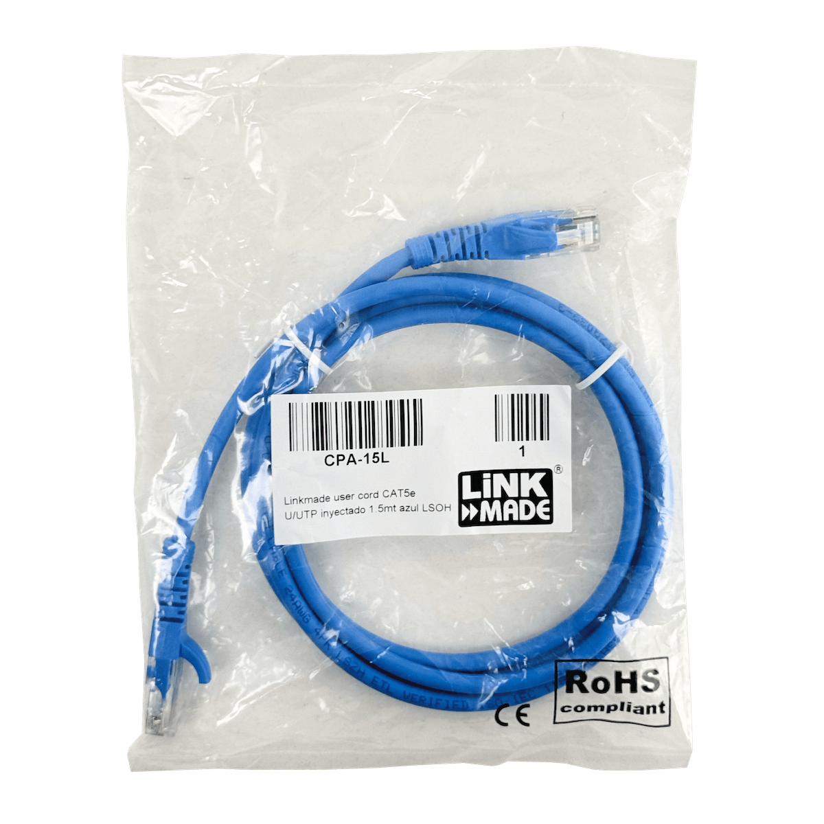 Cable Patch LINKMADE Cat5E Azul LSZH, 1.5m, Inyectado, Multifilar 2