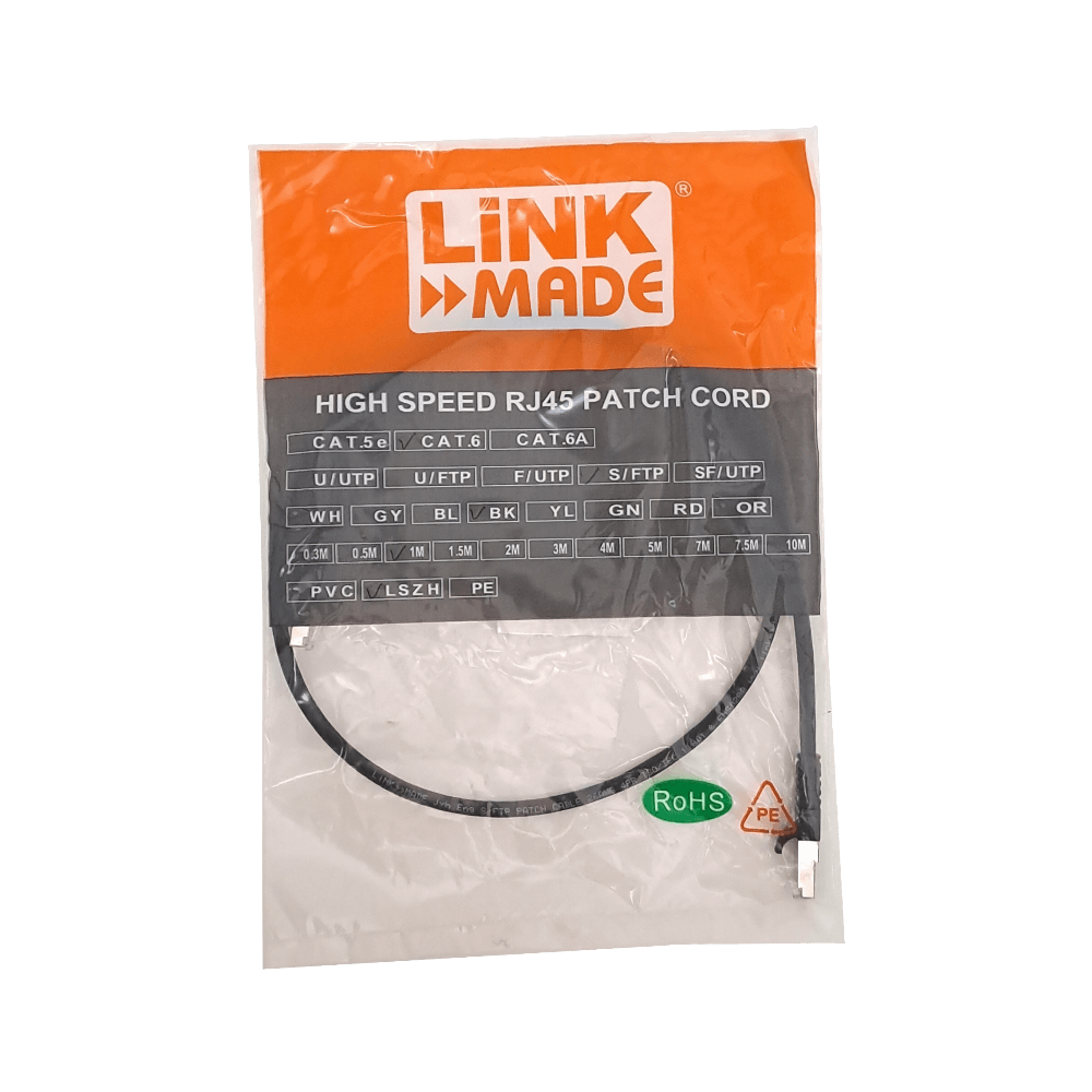 Cable Patch LINKMADE Cat6 S/FTP 1mt Negro LSZH Inyectado Multifilar 1