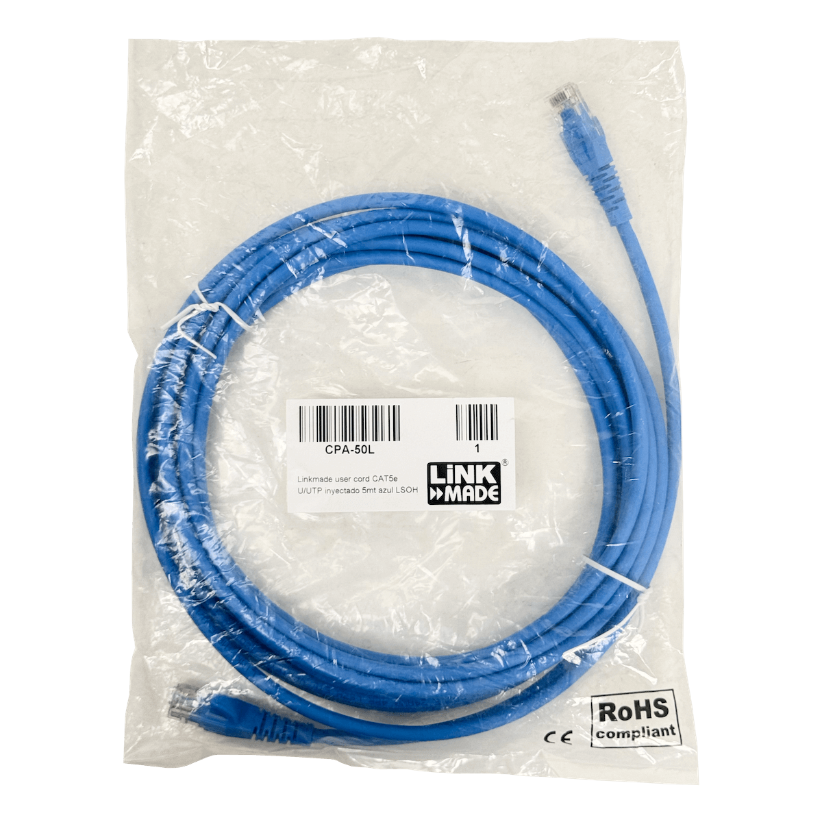 Cable Patch LINKMADE Cat5e 5mt Azul LSZH Inyectado Multifilar 2