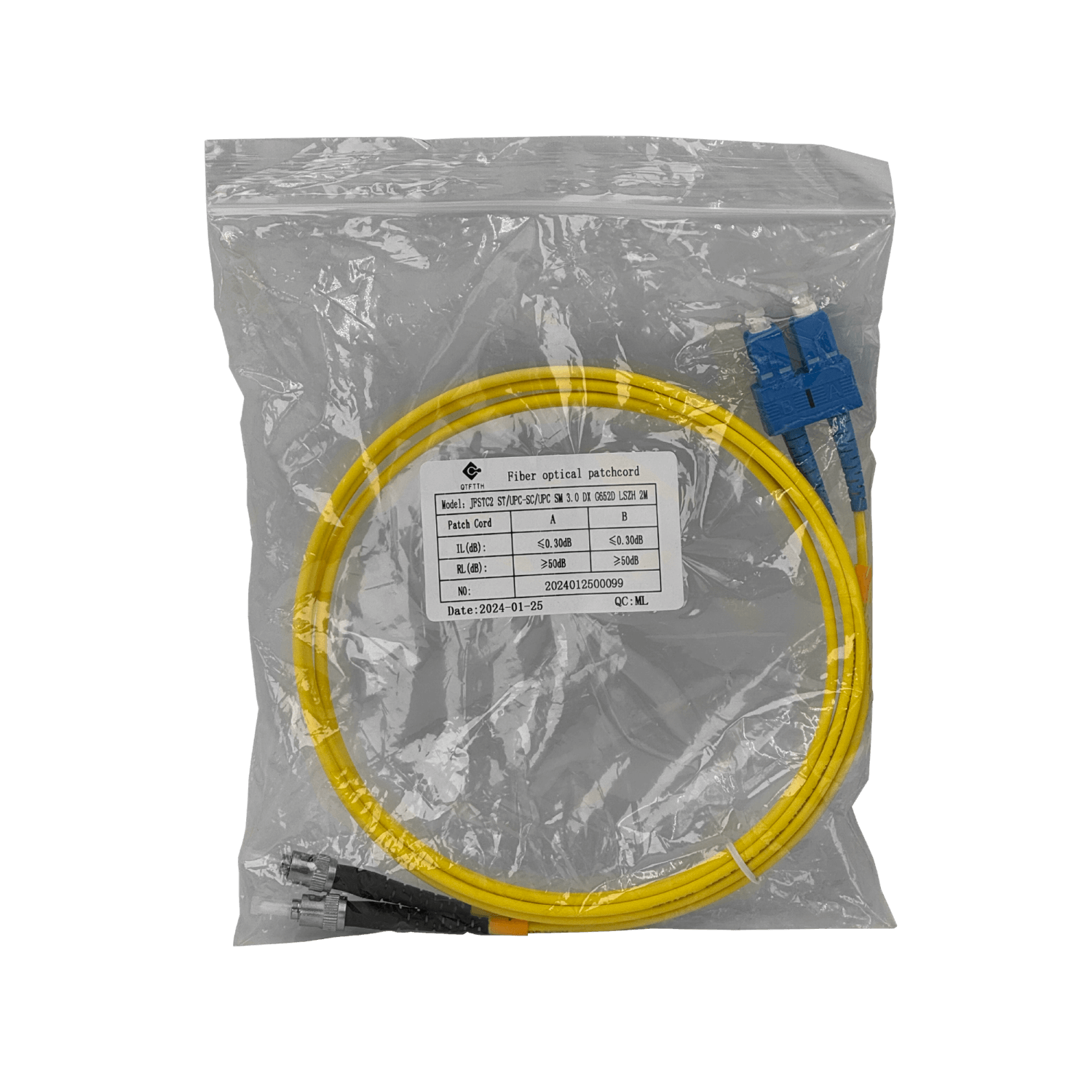 2mt ST/UPC-SC/UPC MonoModo SM Duplex Jumper Cable Fibra 9/125um 3mm 2