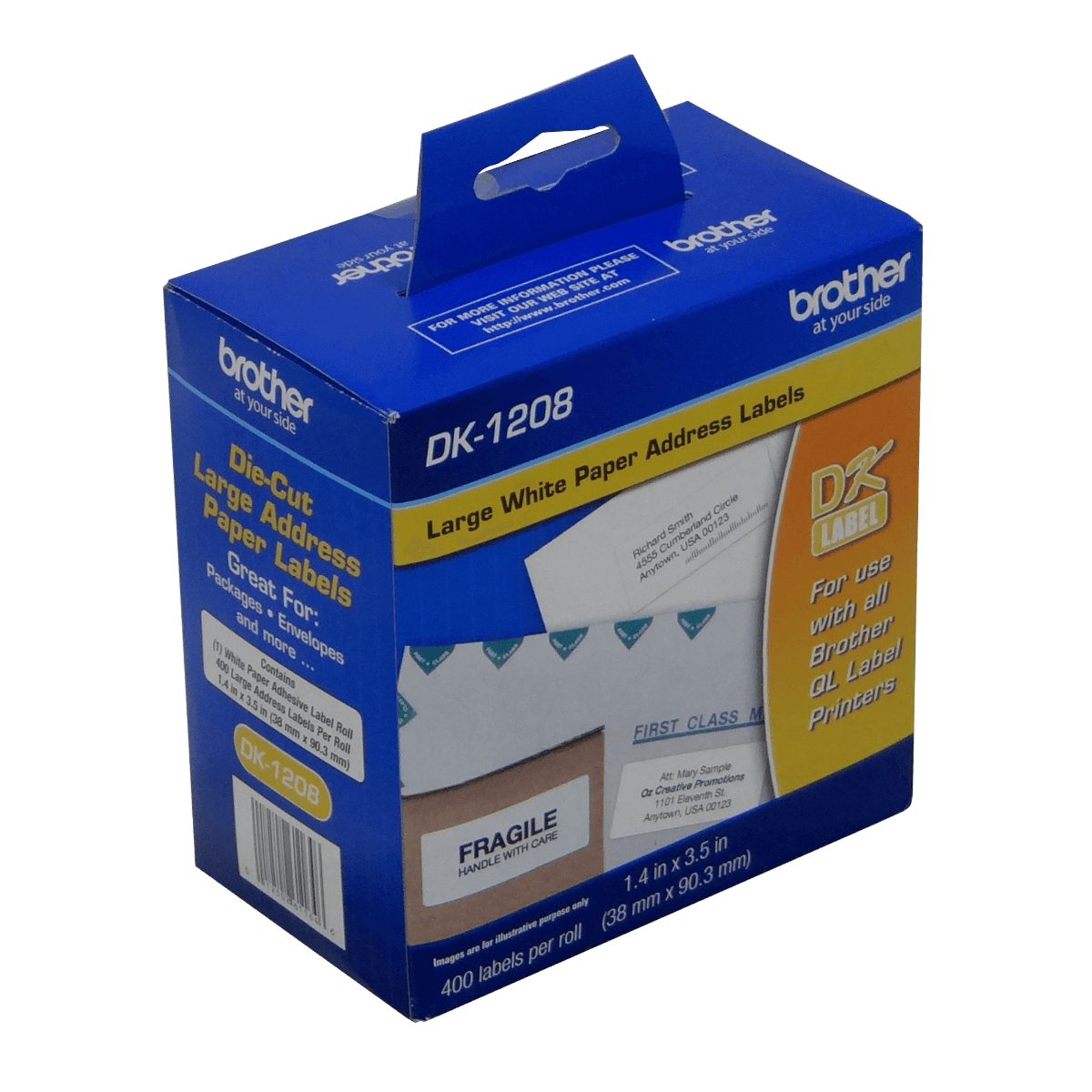 Etiquetas de Dirección Brother DK1208, 38 x 90,3 mm, 400 Etiquetas, Blanco 1