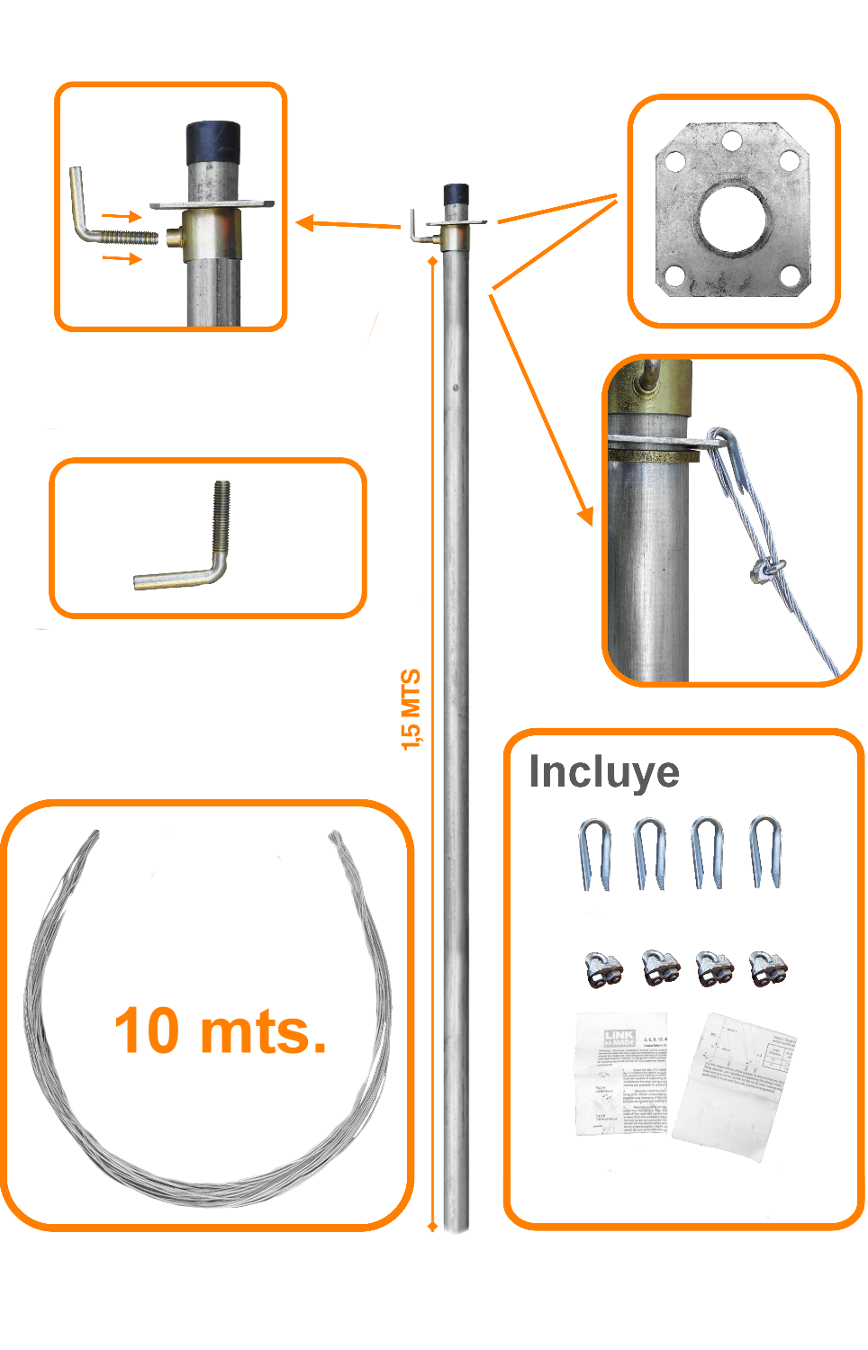 Mástil Telescópico LINKMADE con Vientos, 1 Tubo, 1.5m 1