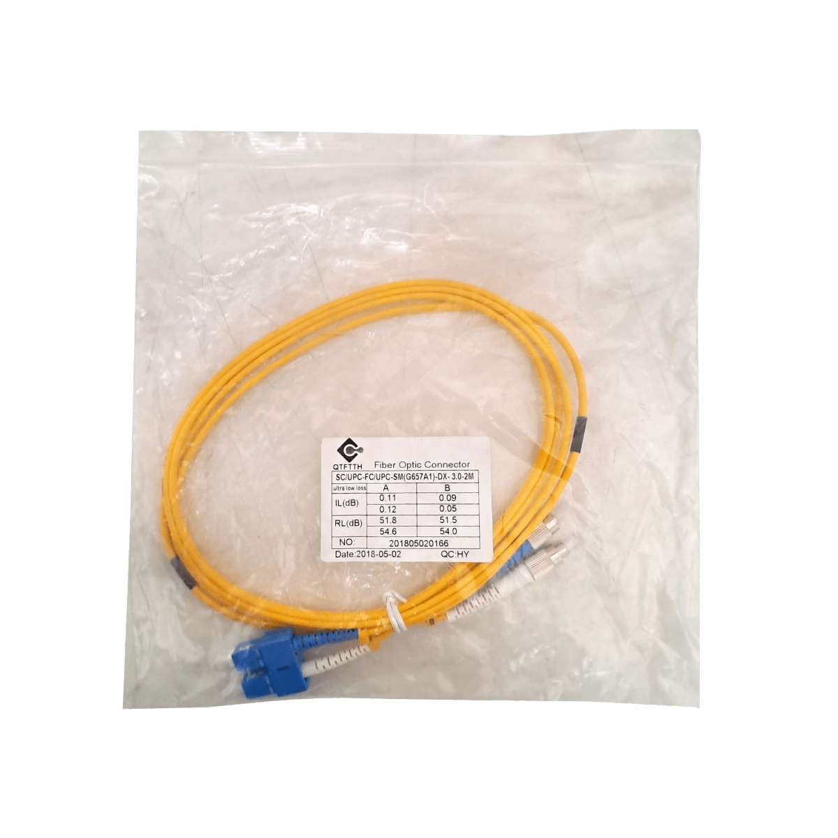 2mt SC-FC MonoModo SM Duplex Jumper Cable Fibra 9/125um 3.0mm 2