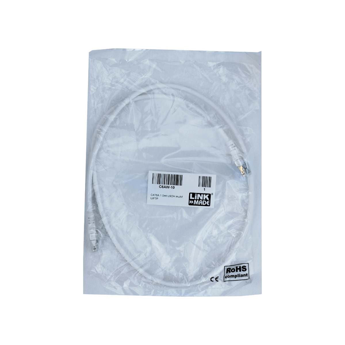 Cable Patch LINKMADE Cat6a Blanco LSZH U/FTP 1m Inyectado Multifilar con Conectores Resistentes 1