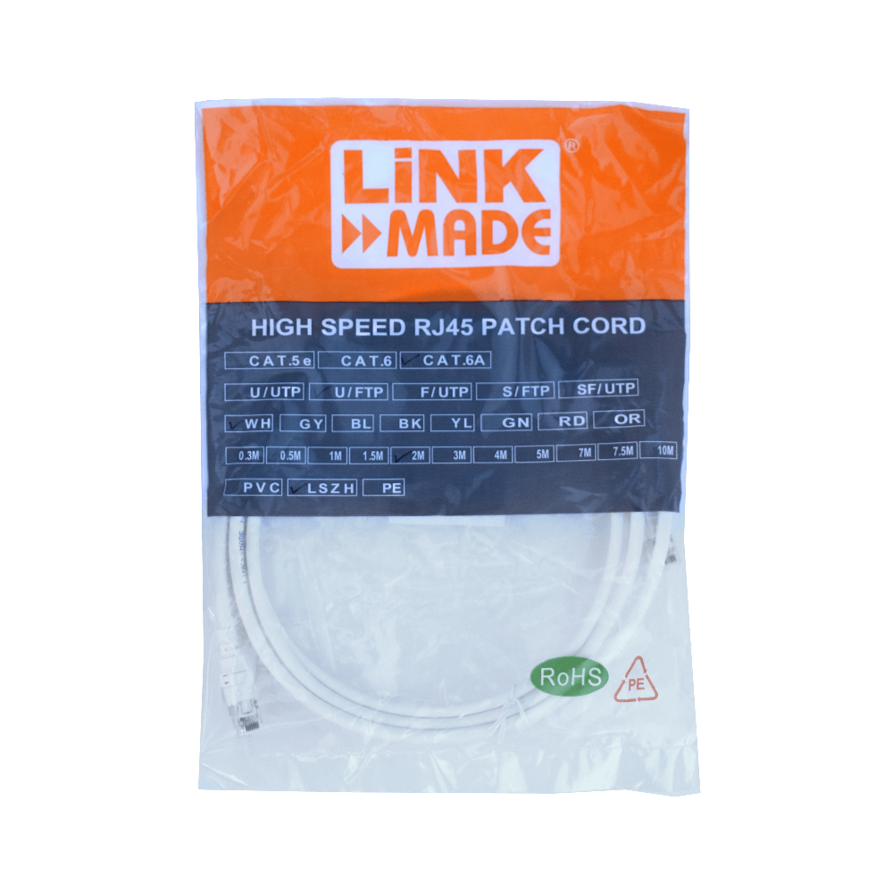Cable Patch LINKMADE Cat6a U/FTP Blanco LSZH 2 metros Inyectado Multifilar 1