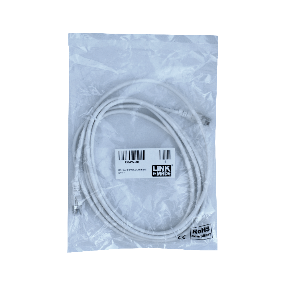 Cable Patch LINKMADE Cat6a U/FTP Blanco LSZH 3 metros Inyectado Multifilar 3