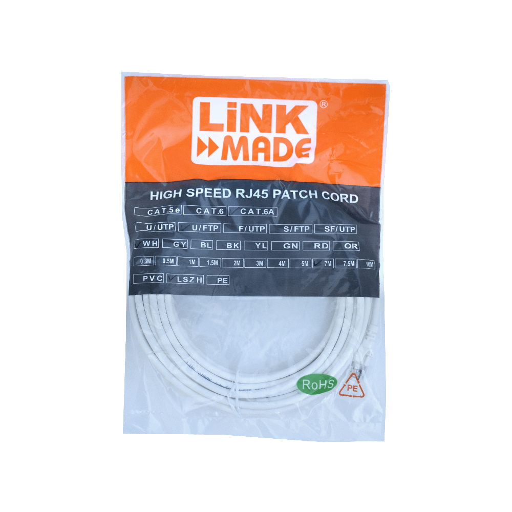 Cable Patch LINKMADE Cat6a U/FTP 7mt Blanco LSZH Inyectado Multifilar 3