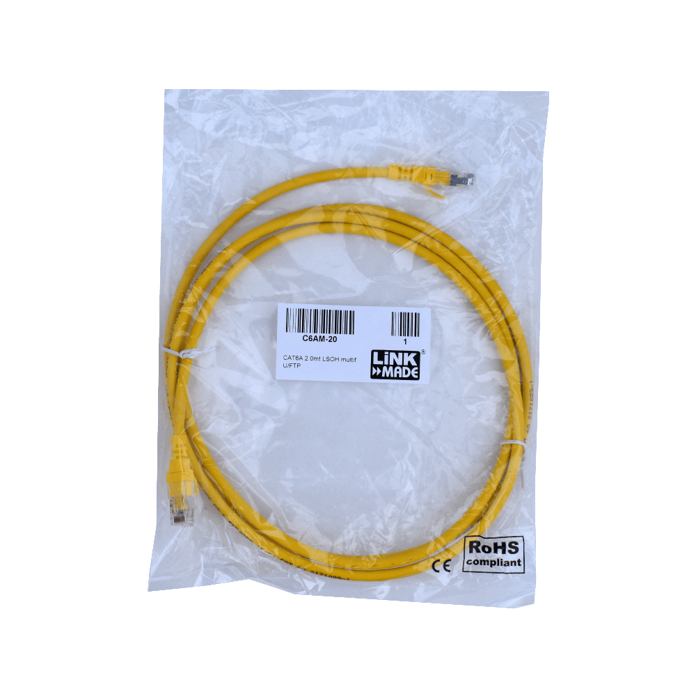 Cable Patch LINKMADE Cat6a U/FTP 2mt Amarillo LSZH Inyectado Multifilar 1