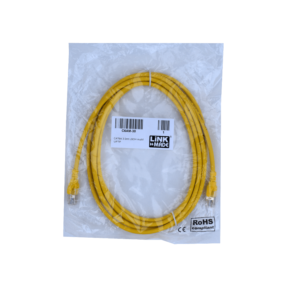 Cable Patch LINKMADE Cat6a U/FTP 3mt Amarillo LSZH Inyectado Multifilar 1