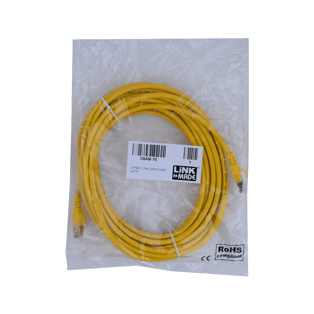 Cable Patch LINKMADE Cat6a U/FTP 7mt Amarillo LSZH Inyectado Multifilar 3
