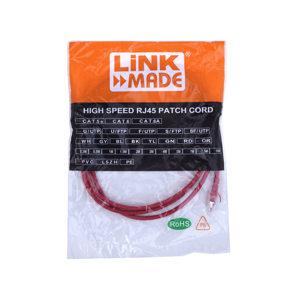 Cable Patch LINKMADE Cat6a U/FTP 2mt Rojo LSZH Inyectado Multifilar 3