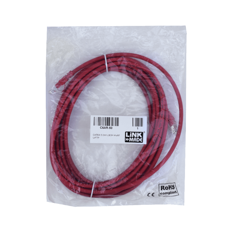 Cable Patch LINKMADE Cat6a U/FTP 5mt Rojo LSZH Inyectado Multifilar 3