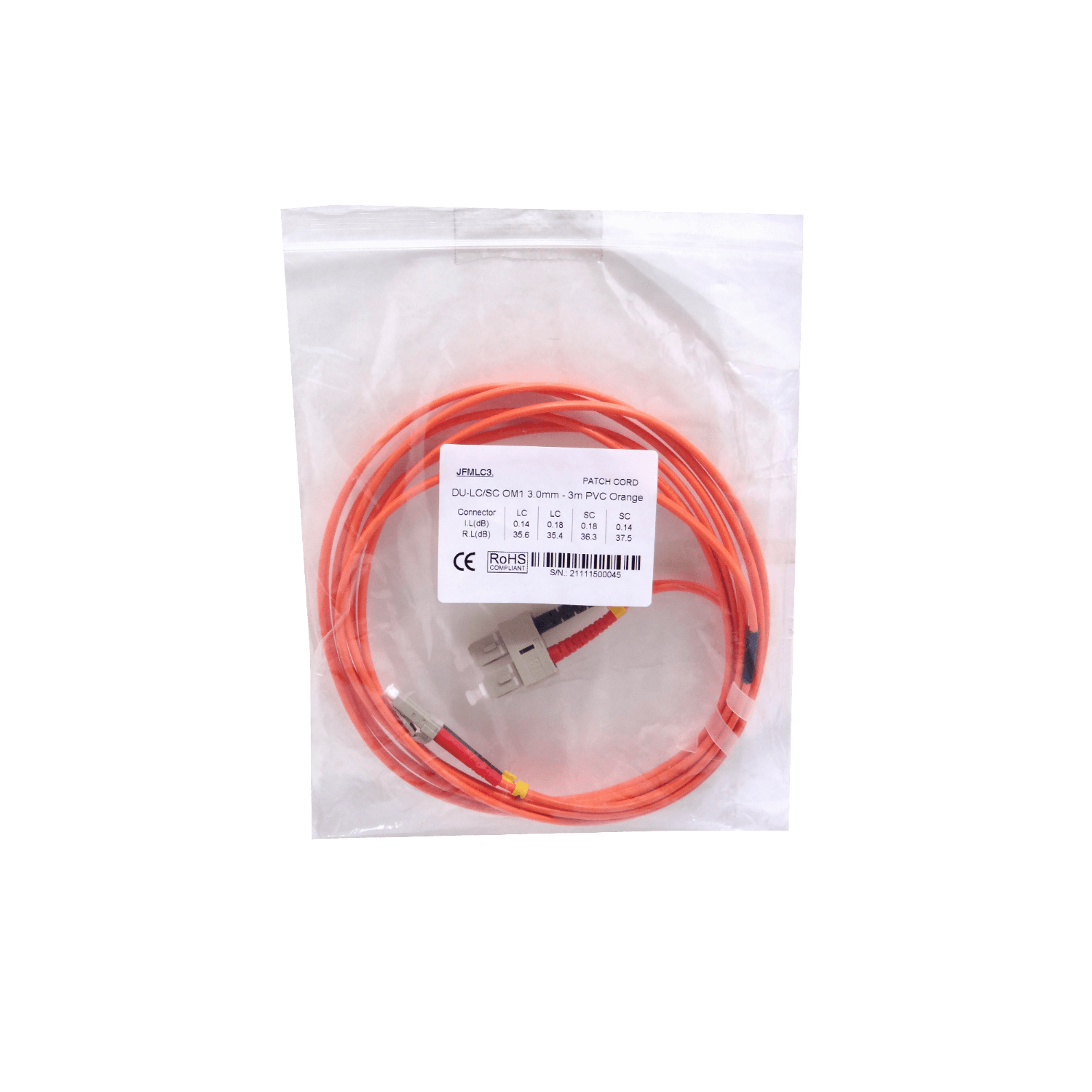 3mt LC-SC OM1 MultiModo MM Duplex Jumper Fibra 3mm 62.5/125um 3