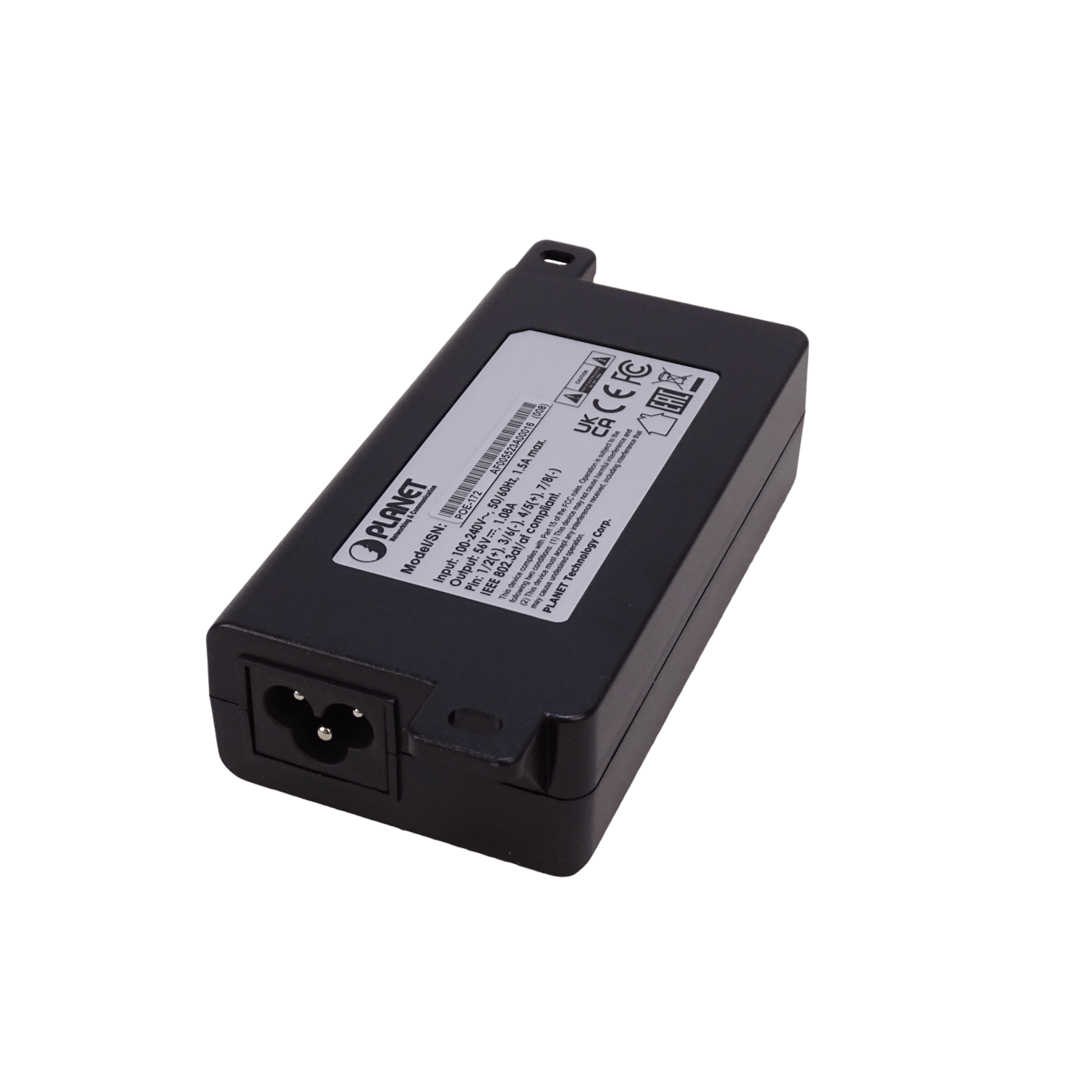 Inyector PoE+ Planet POE-172 de 220V AC a 56V DC y 60W, 802.3at, 56V, 60W, 2 RJ45 Gigabit 2