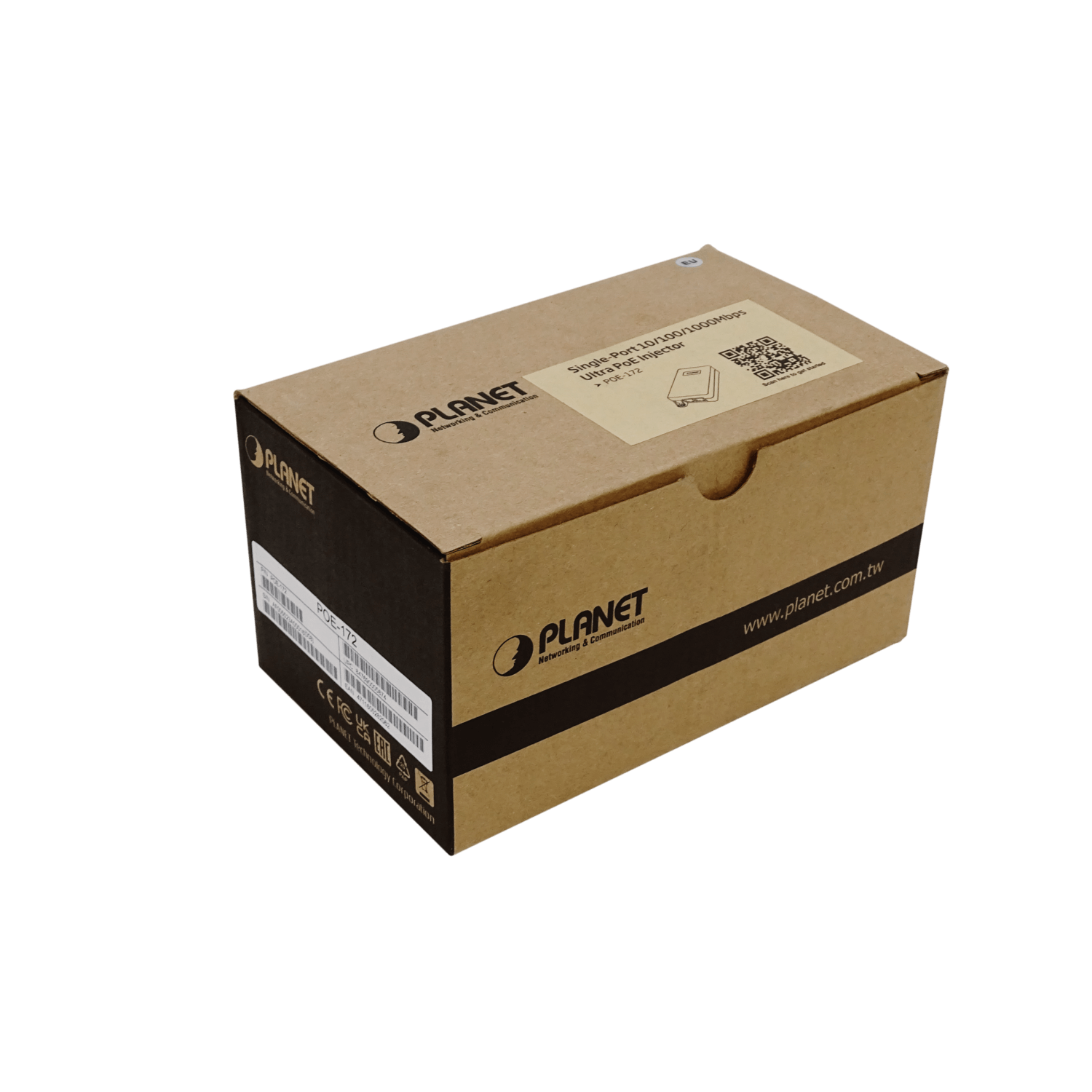  Inyector PoE+ Planet POE-172 de 220V AC a 56V DC y 60W, 802.3at, 56V, 60W, 2 RJ45 Gigabit 3