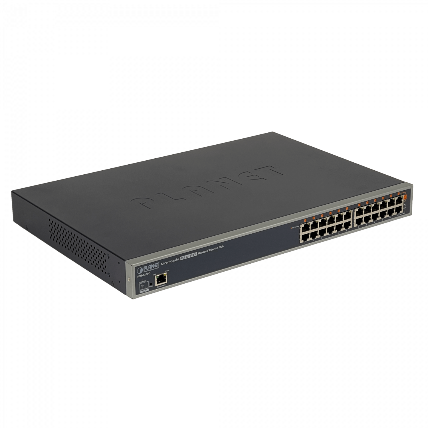 Hub PoE Gigabit de 12 Puertos PLANET POE-1200G, 220W, Administración Avanzada  1