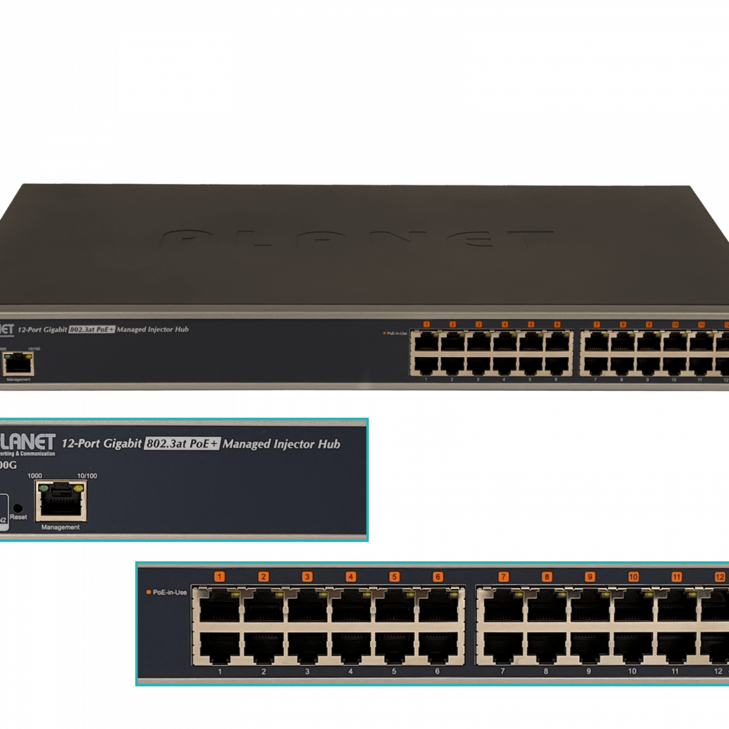 Hub PoE Gigabit de 12 Puertos PLANET POE-1200G, 220W, Administración Avanzada  4