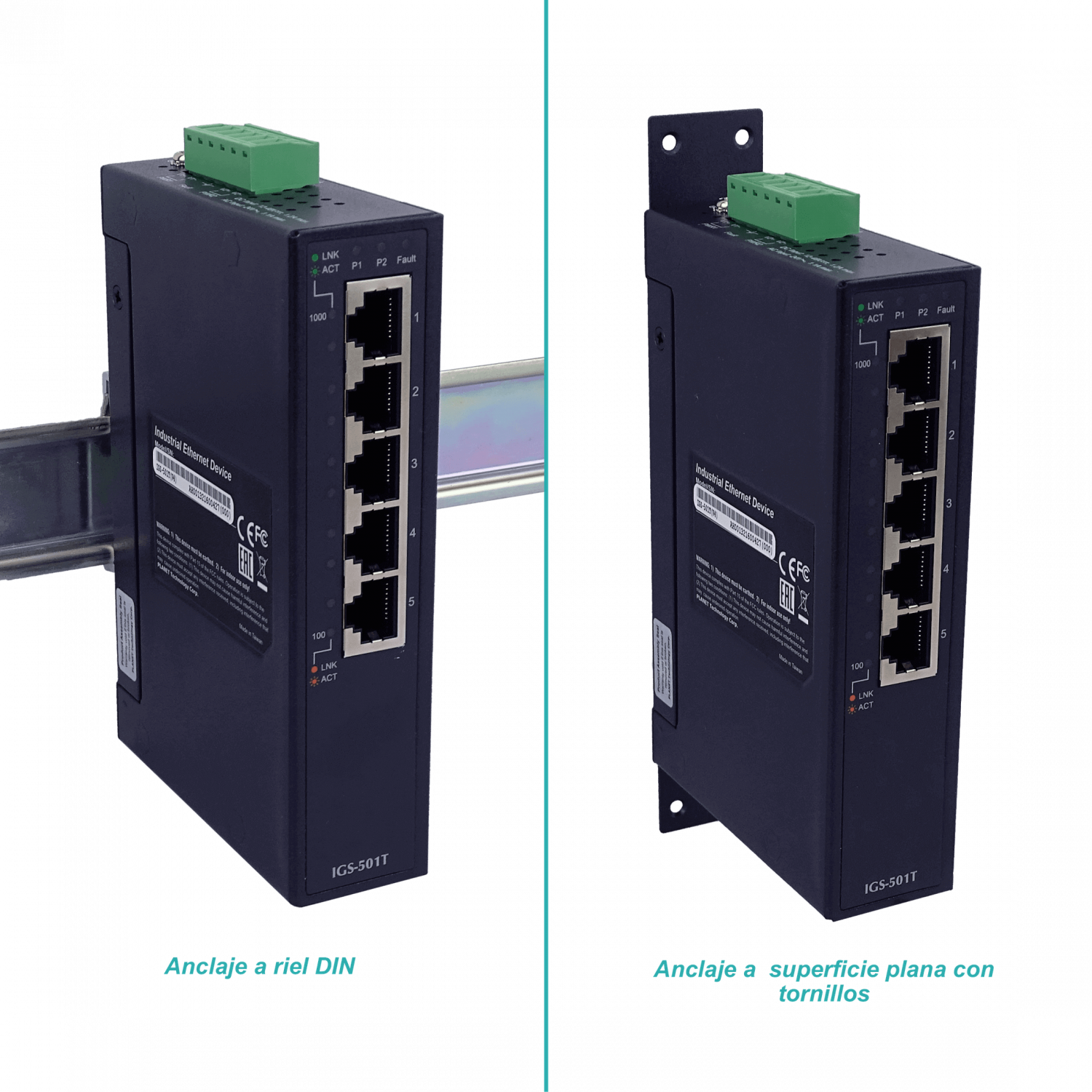 PLANET 5-1000 IP30 Switch Industrial Riel-DIN Gigabit req/12-48VDC 5