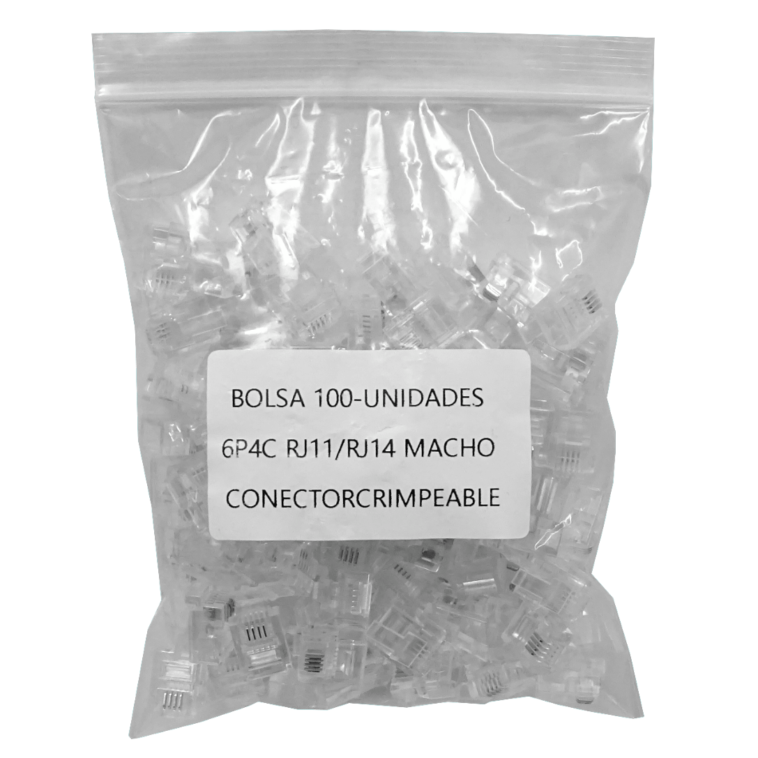 Bolsa 100-unidades 6P4C RJ11/RJ14 Macho Conector Crimpeable 2