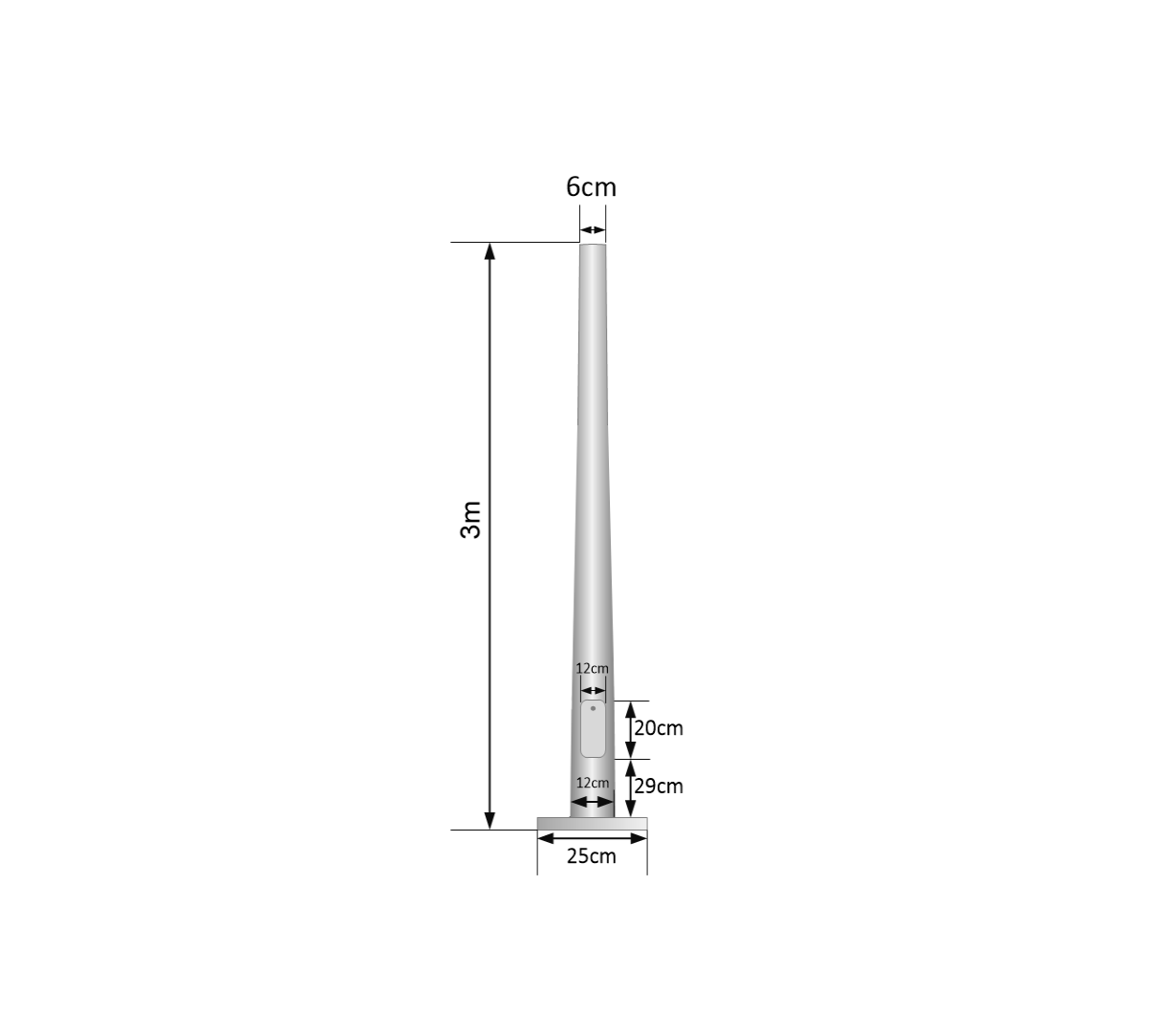 Poste Conico 3mt 3mm Base-250x250x12mm no-inc-Canastillo Cono-120/60mm 2