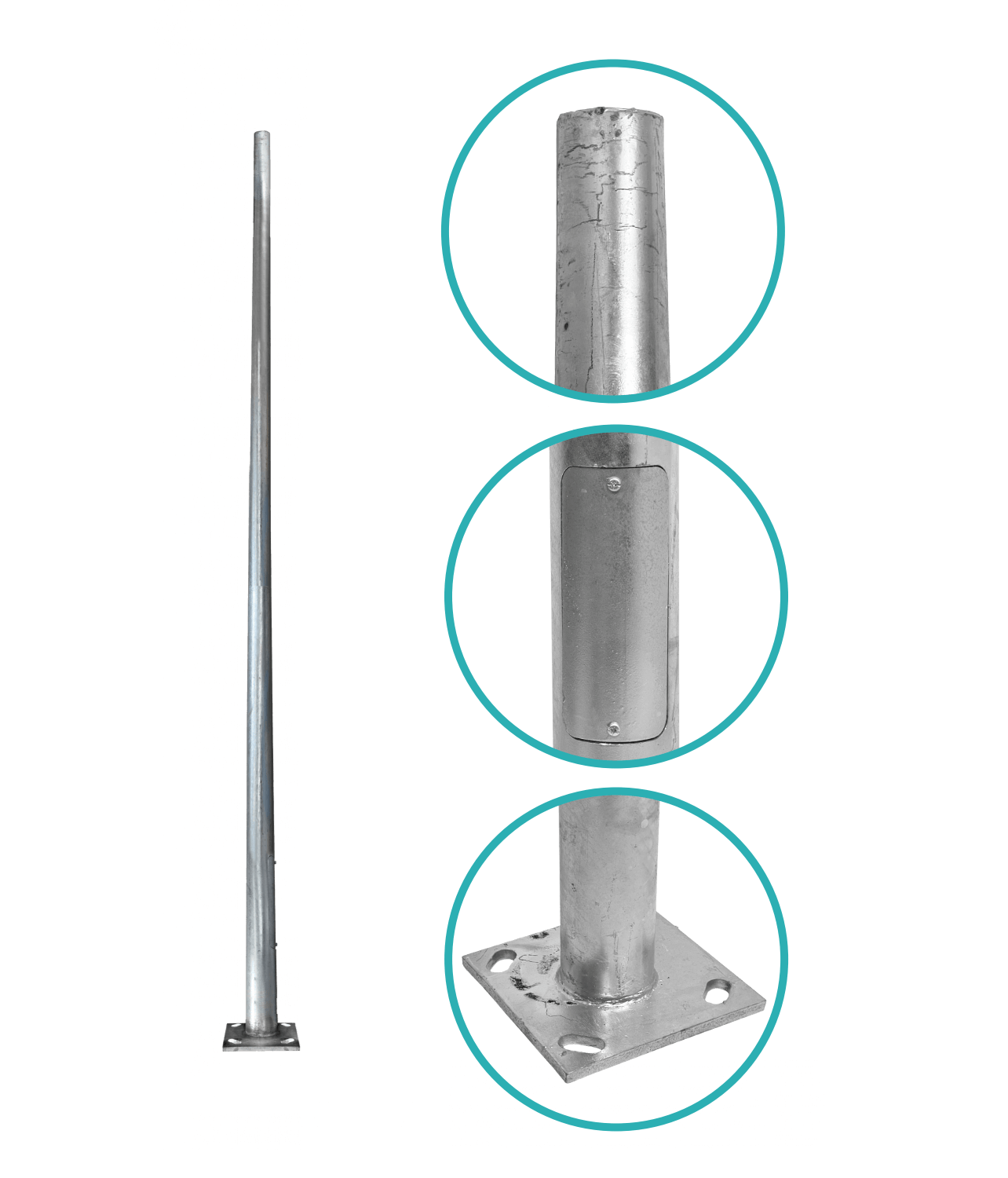 Poste Conico 3mt 3mm Base-250x250x12mm no-inc-Canastillo Cono-120/60mm 4