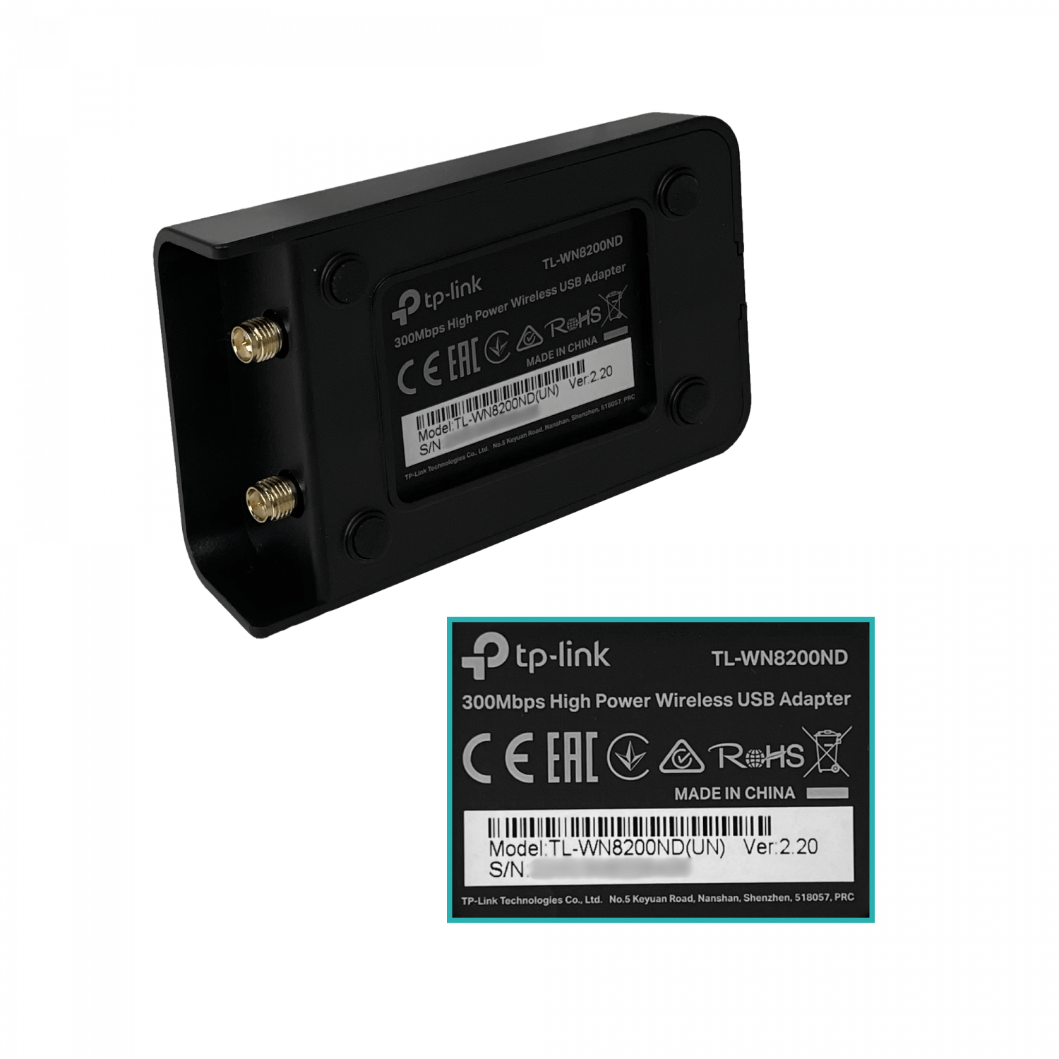 Adaptador Wi-Fi TP-Link TL-WN8200ND N300 de alta potencia con antenas desmontables 2