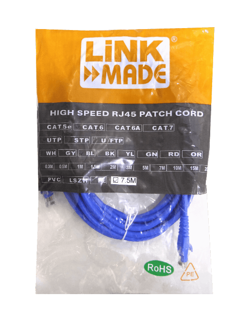 Cable Patch LINKMADE Cat6 U/UTP 7.5mt Azul LSZH Inyectado Multifilar 1