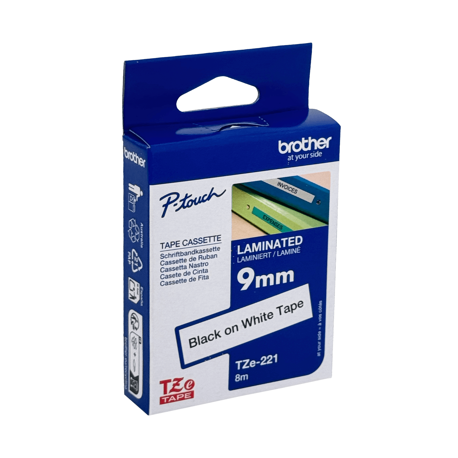 Cinta negro sobre blanco 9 mm (0,35