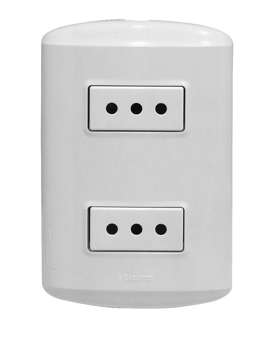 BTICINO MODUS 2-ENCHUFES-10A-NACIONAL CON BASE Y TAPA BLANCA ARMADO 2