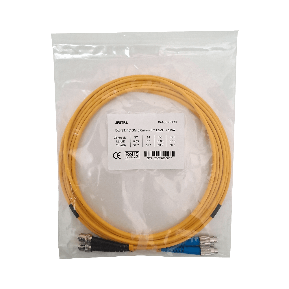 3mt ST-FC MonoModo SM Duplex Jumper Cable Fibra 3.0mm 9/125um LSZH 3